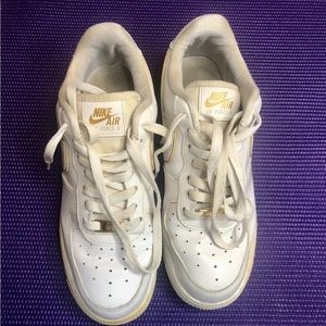 Nike White Gold Air Force 1 Sneakers 8.5 women